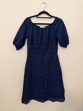 Vineyard Vines Dark Blue Cotton Eyelet Dress Sz 6 Preppy Quiet Luxury Coastal
